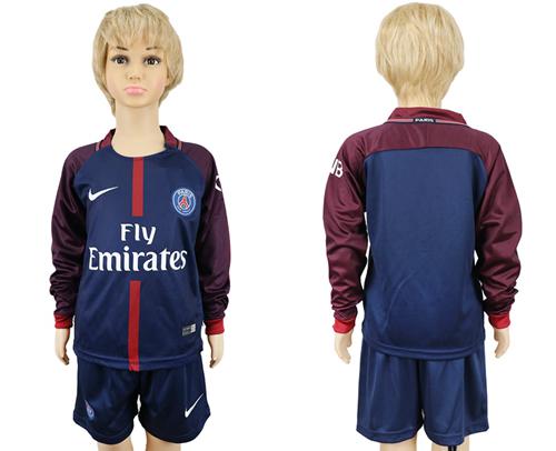 Paris Saint-Germain Blank Home Long Sleeves Kid Soccer Club Jersey - Click Image to Close